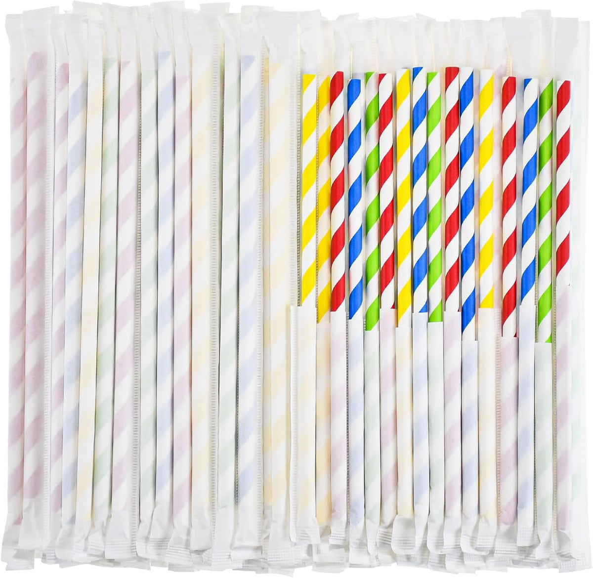 Disposable Paper Drinking Straws Bulk, Individually Wrapped - 7.75 Inch, Assorted Colors (Case of