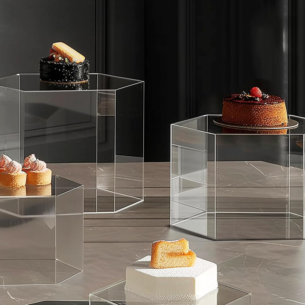 6 Pcs Buffet Risers, Dessert Stands, Acrylic Boxes for Display, Hexagonal Jewelry Showcase, Riser