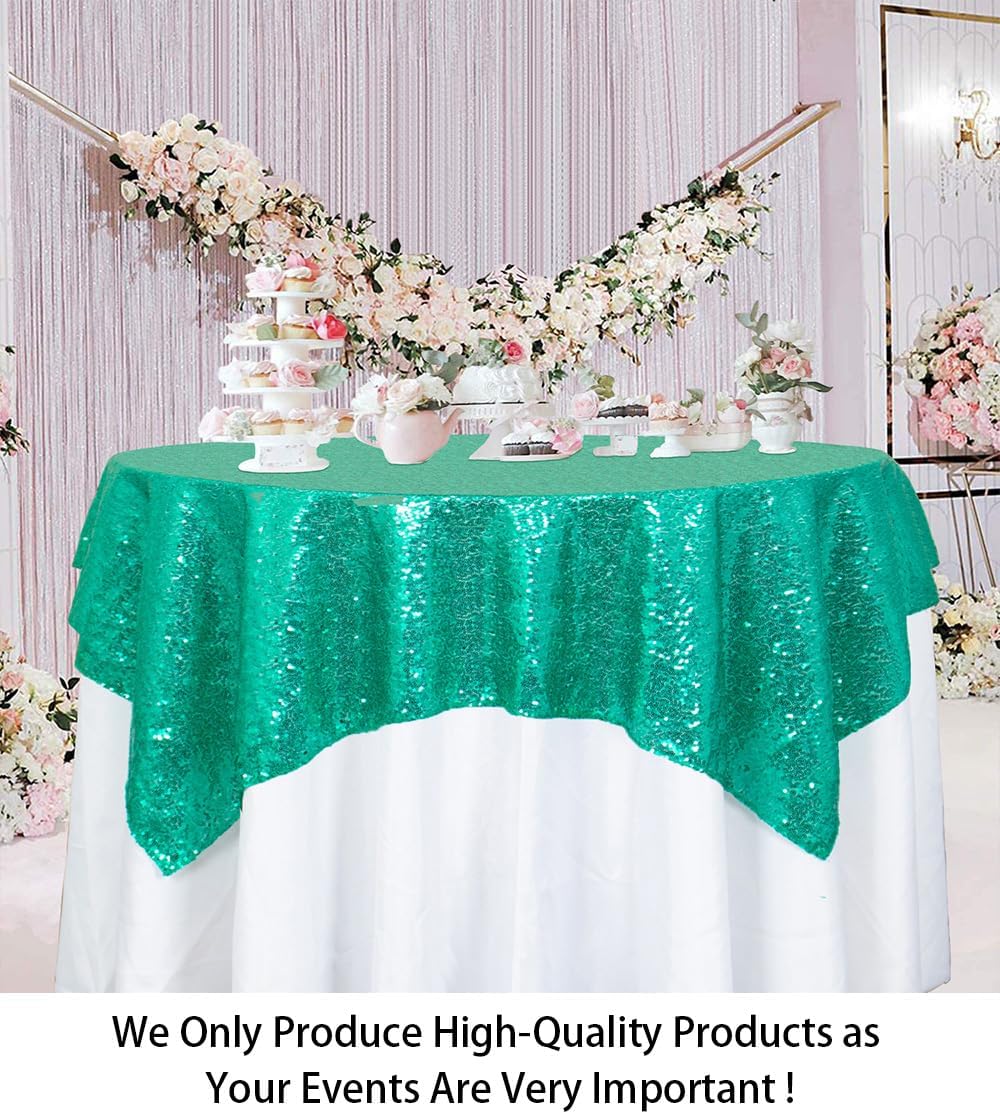 ShinyBeauty Small Tablecloth Square 36x36-Inch Green Sequin Tablecloth Glitter Table Cover Overlay