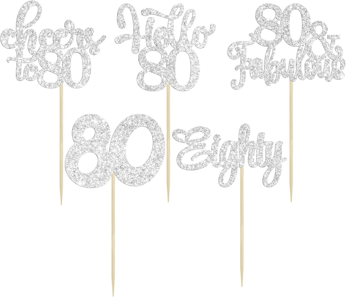 30Pcs Happy 80th Birthday Cupcake Toppers Eighty Cheers to 80 Years Old Birthday Cupcake Picks for