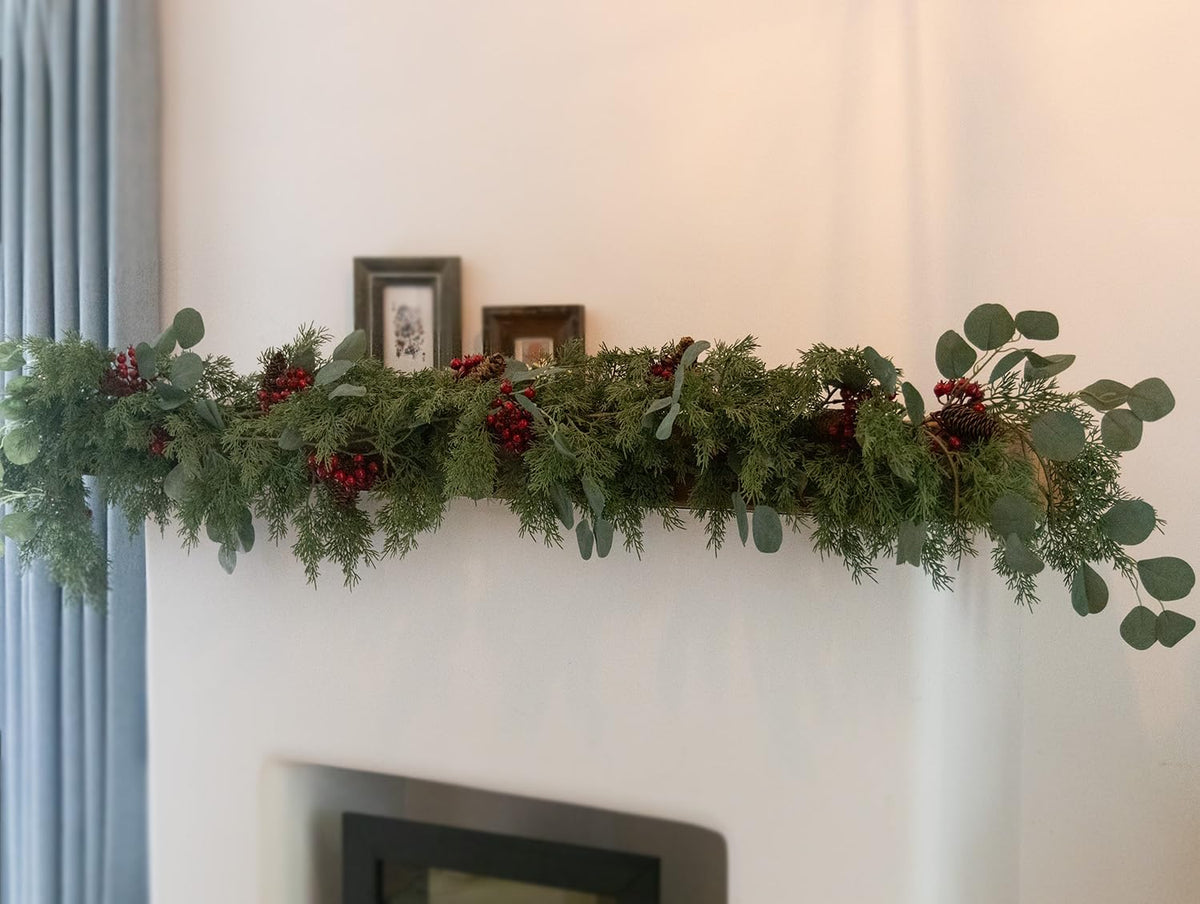 6.3FT Christmas 108 Branch Tips Artificial Cedar Garland, Anna's Whimsy Artificial Pine Cypress