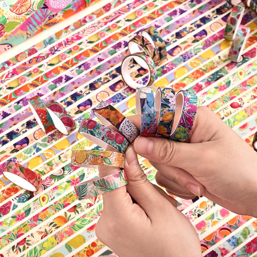 48 Rolls Fruit Theme Washi Tape Set, Writable Decorative Tapes for Scrapbooking, Bible Journaling