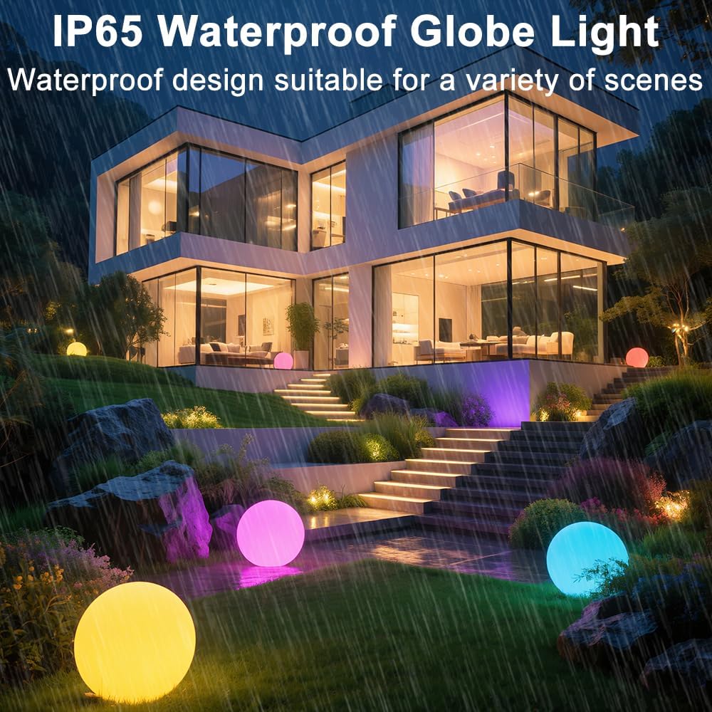 16 In Cordless LED Glowing Ball Light, LED Globe Orb Night Light w/Remote,16RGB Color Changing