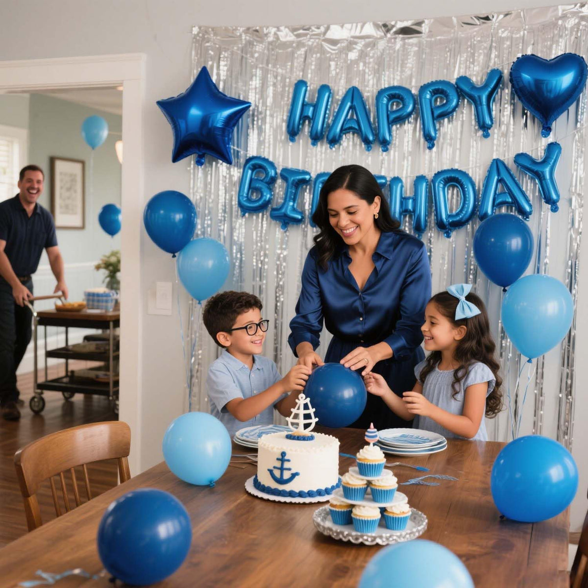 29 Pcs Blue Birthday Party Decorations - Happy Birthday Balloons Banner Blue, Heart & Star Foil