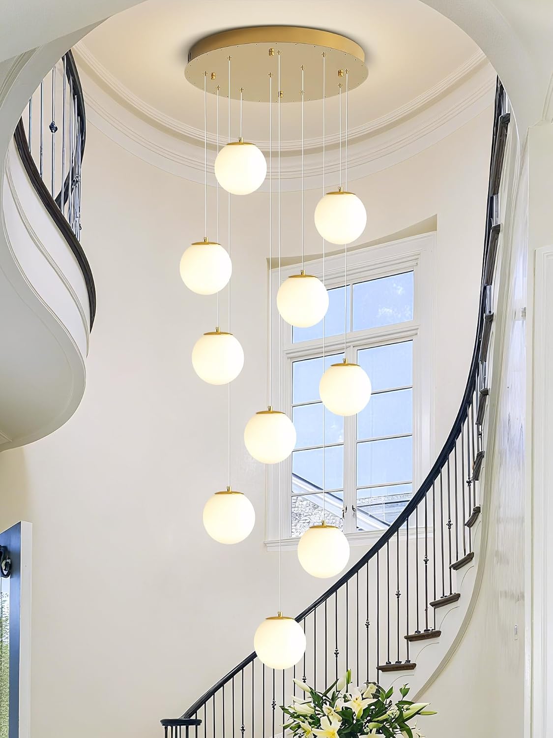 H118 Large Chandeliers for High Ceilings,12-Lights Mid Century Globe Chandelier Gold Modern Globe
