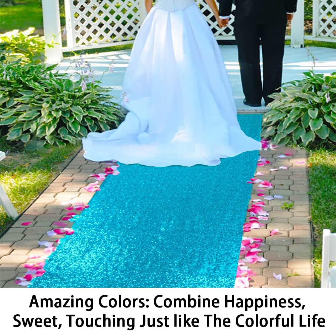 ShinyBeauty Sequin Aisle Runners 2Ft x 15Ft Turquoise Carpet Runner for Party Glitter Runner for
