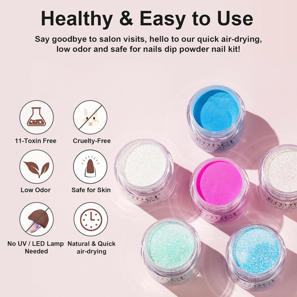 Glow in Dark Dip Powder Nail Set, 6 Colors 12 Pcs Dipping Powder Kit With Base & Top