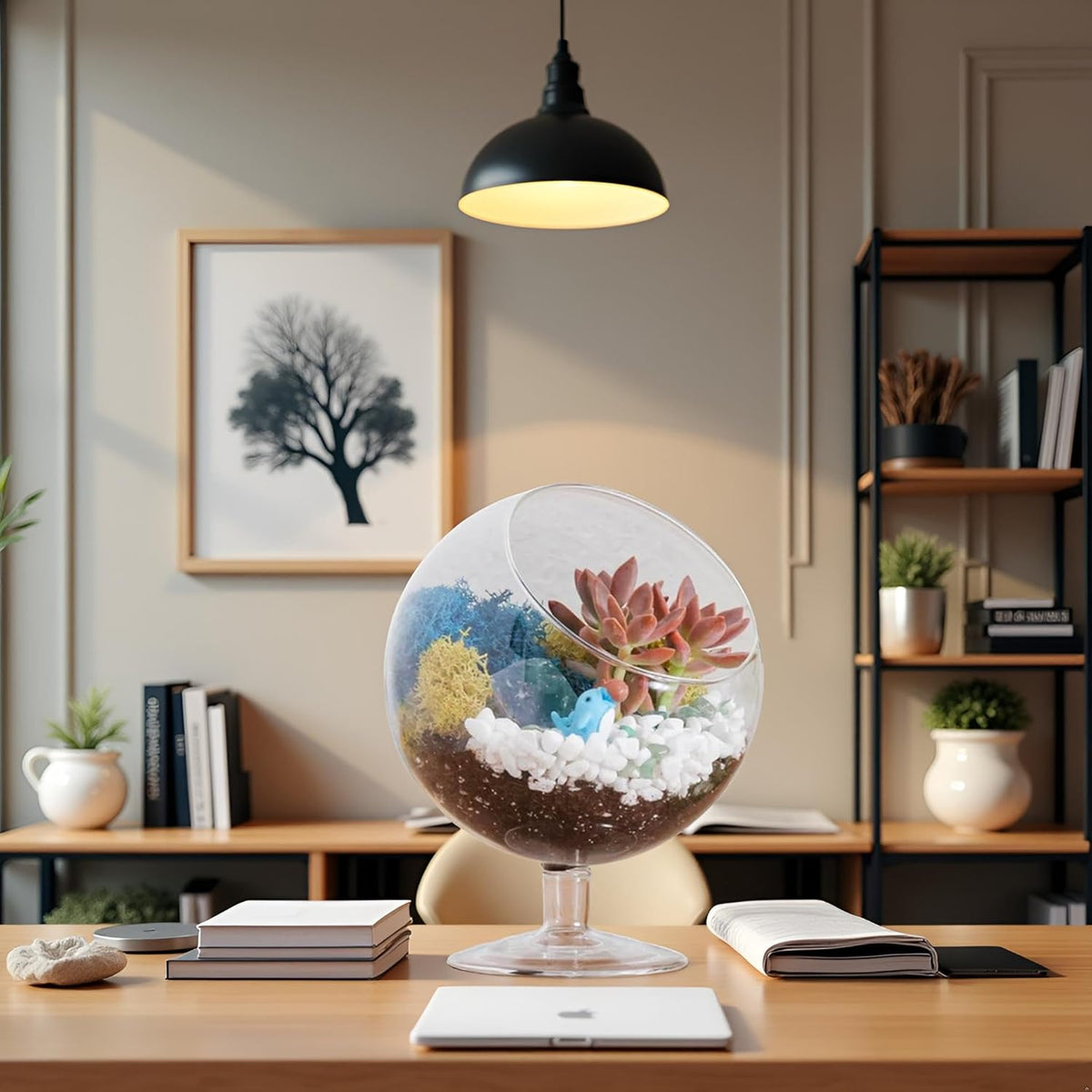 DIY Glass Plant Terrarium Kit for Adults, Metal Stand, Reindeer Moss, Crystals, Rocks, Tools &