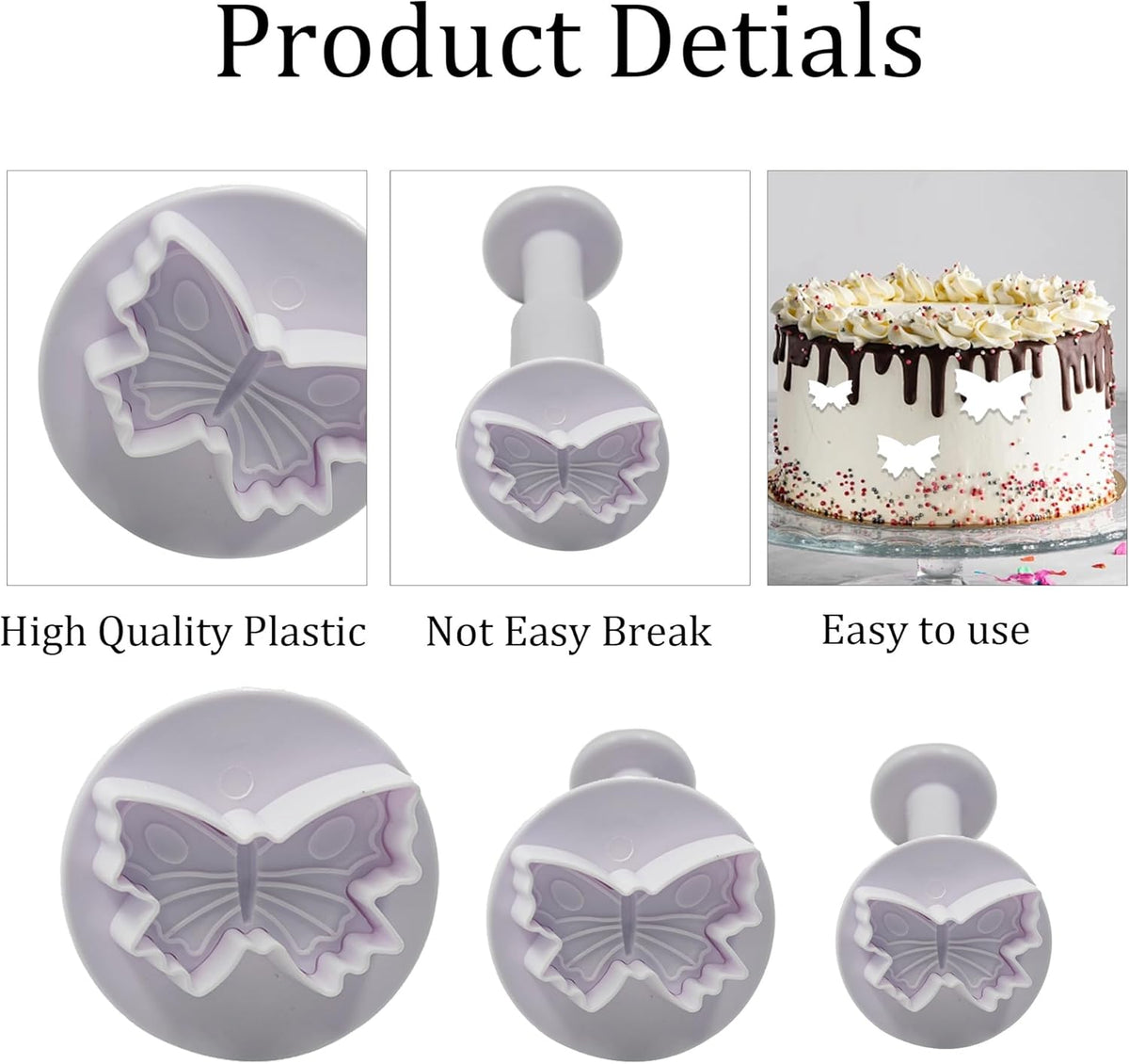 pson 3Pcs Plunger Cookie Cutter Set, Mini Plastic Biscuit Molds for Cake Decorating, Baking