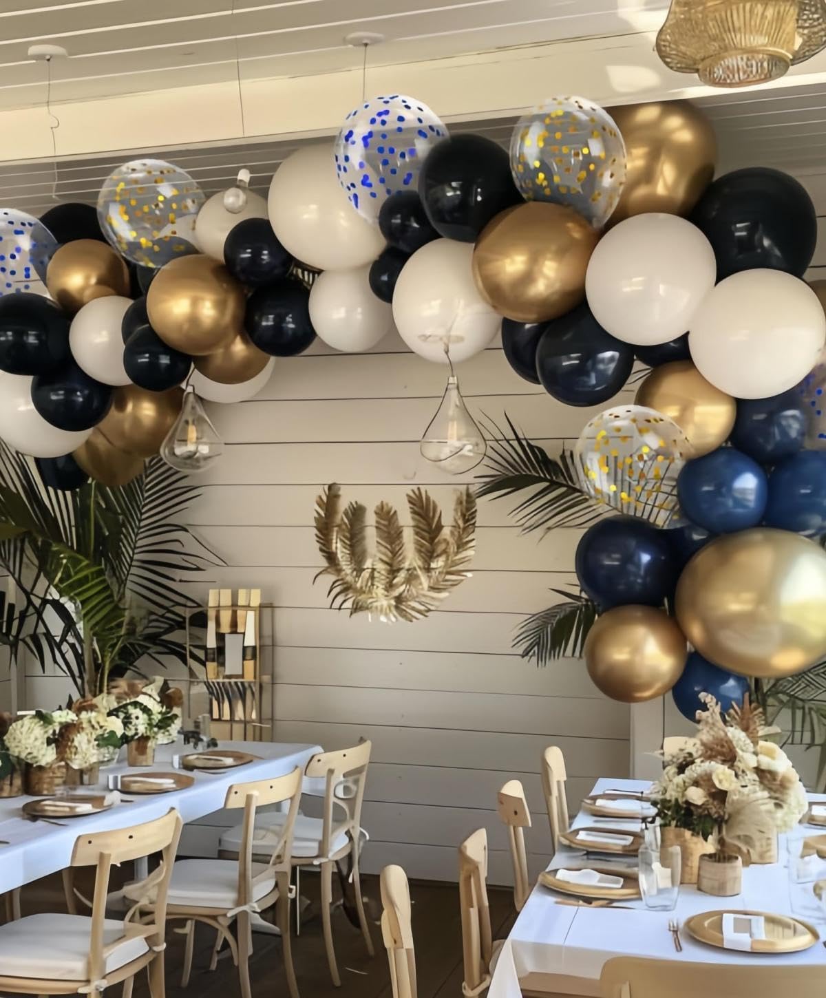 300 Pcs Navy Blue and Gold Confetti Balloons Set Lncludes 12 inch Gold White Navy Blue and Blue