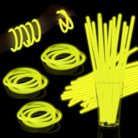 60 Pack 8” Yellow Glow Sticks Bulk with 60 Connectors Neon Glow In The Dark Party favors Supplies