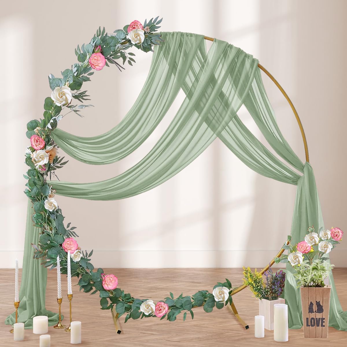 Sage Green Wedding Arch Draping Fabric 2 Panels 29" x 20 FT Wedding Drapes for Backdrop Sheer Green