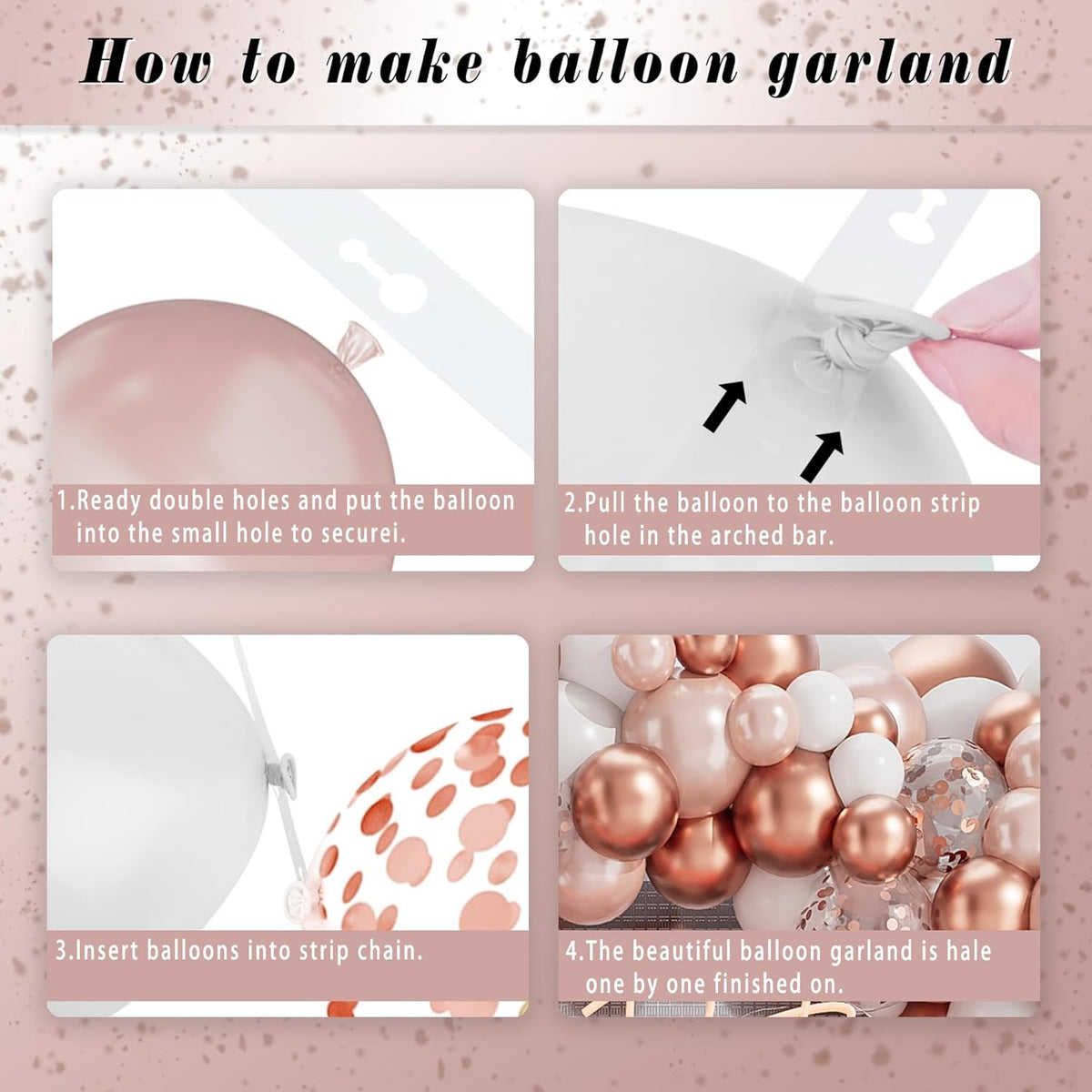 Rose Gold White Balloons Garland Arch Kit,142PCS Metallic Confetti Latex Metal Balloons Aluminum