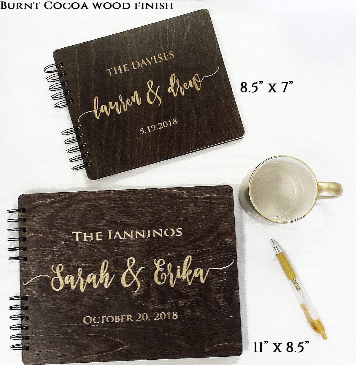 Wooden Wedding Guest Books Personalized (11"x8.5", Oak Wood Stain) Rustic Charm Custom Wedding