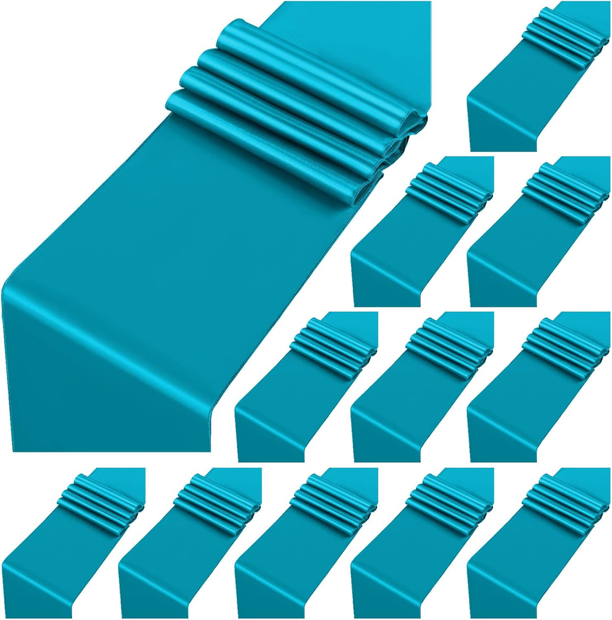 12 Pack Turquoise Satin Table Runner,12 x 108 inch Long Premium Smooth Table Runner for Wedding