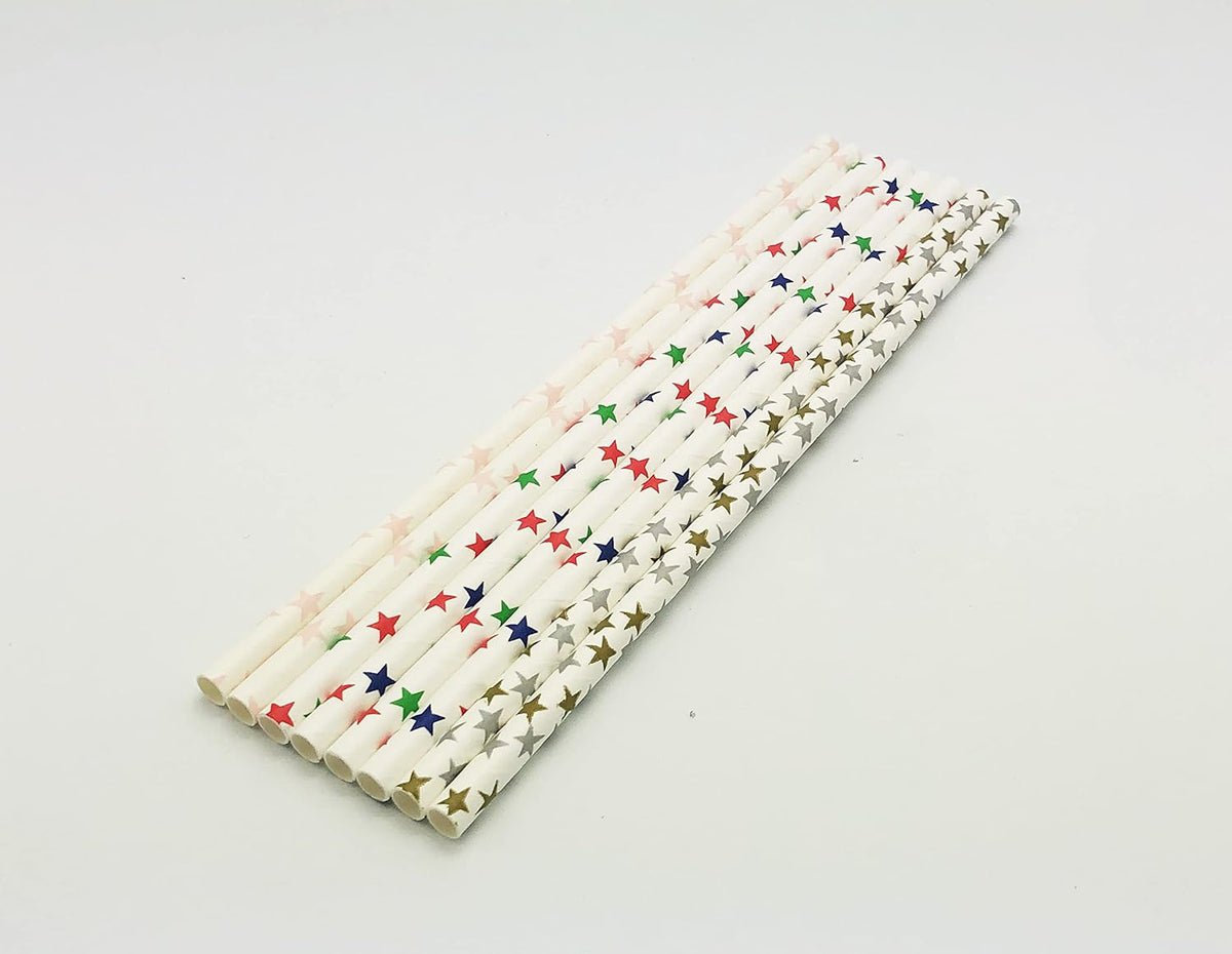 100 Pcs Colorful Disposable Straws, Star Drinking Straws, Rainbow Paper Straws for Juices, Shakes