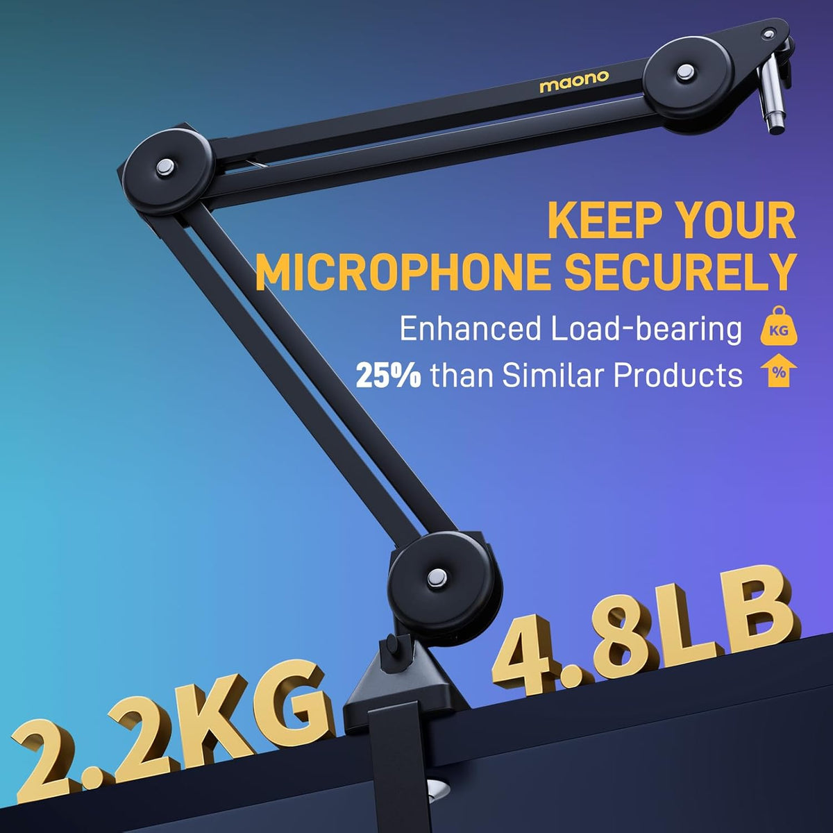 MAONO Microphone Boom Arm: Heavy Duty Adjustable Metal Suspension mic stand with Upgraded Desk