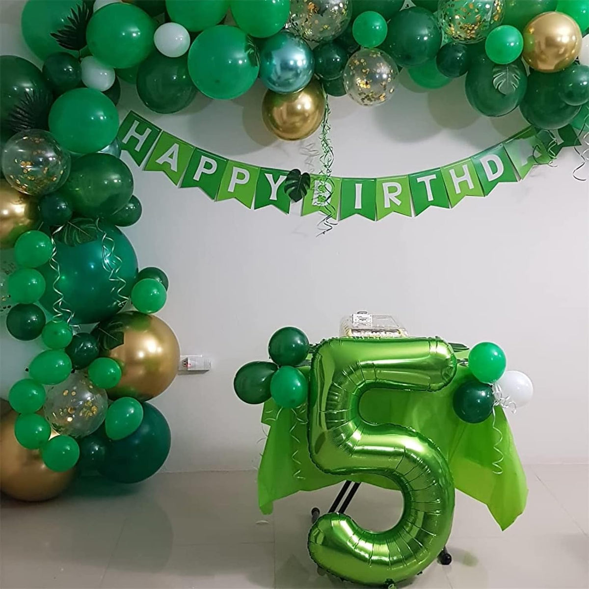Green Number 5 Balloon for Girls Boys, 40 Inch Large Number 0-9 Foil Mylar Helium Digital Balloons
