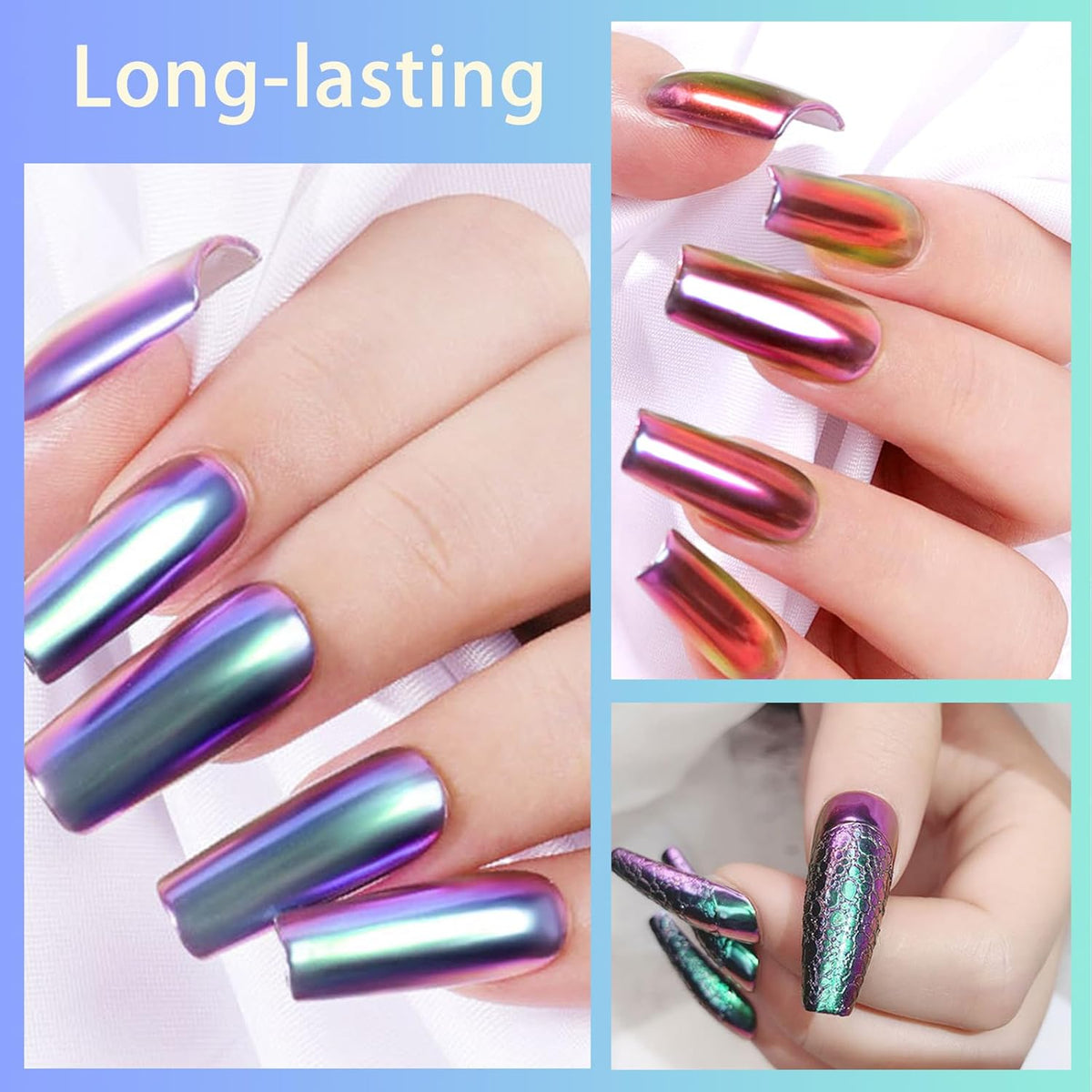 Allstarry White Chrome Nail Powder, 4 PCS Color-Shift Chameleon Mica Powder Pearlescent Pearl