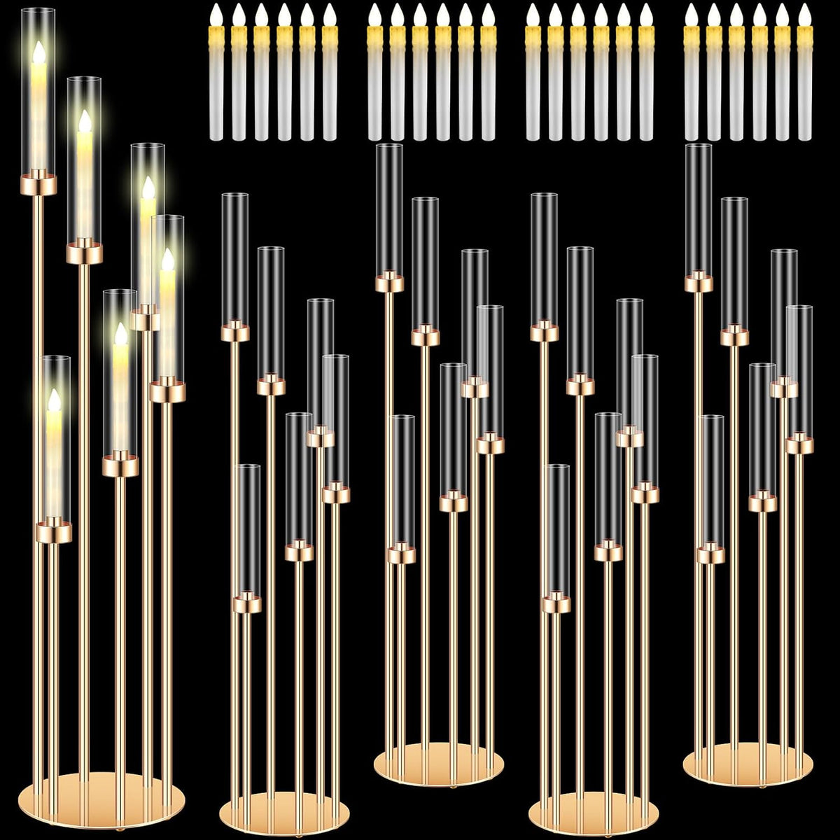 Tandefio 4 Sets Acrylic Candelabra Centerpieces 46.5'' Tall Clear Candle Holders Pillar Taper