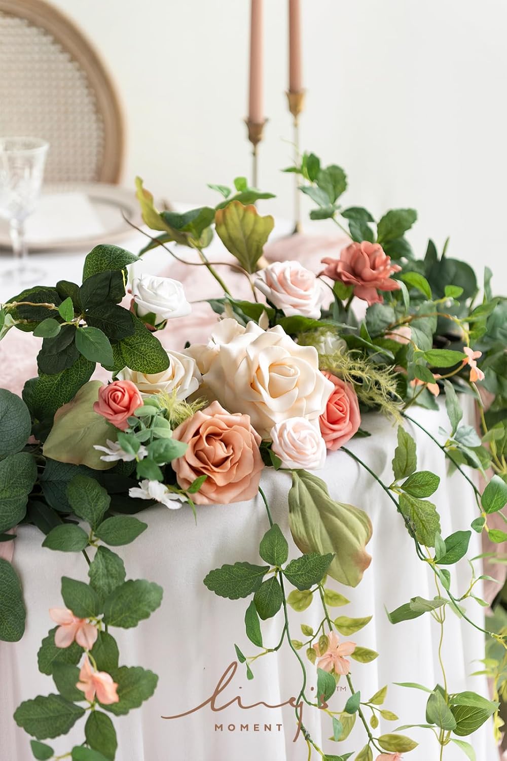 Ling's Moment 9FT Spring Eucalyptus & Willow Leaf Flower Garland for Pink Wedding, Valentines