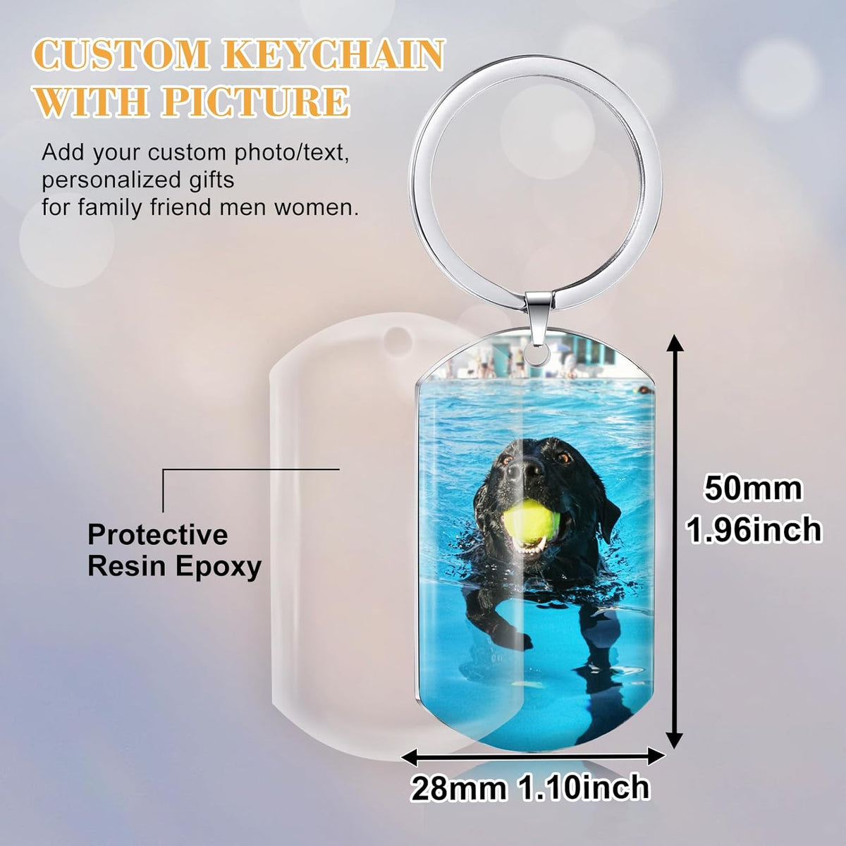 Funnylife Personalized Dog Memorial Photo Keychain Stainless Steel Custom Pet Memory Keychain Loss