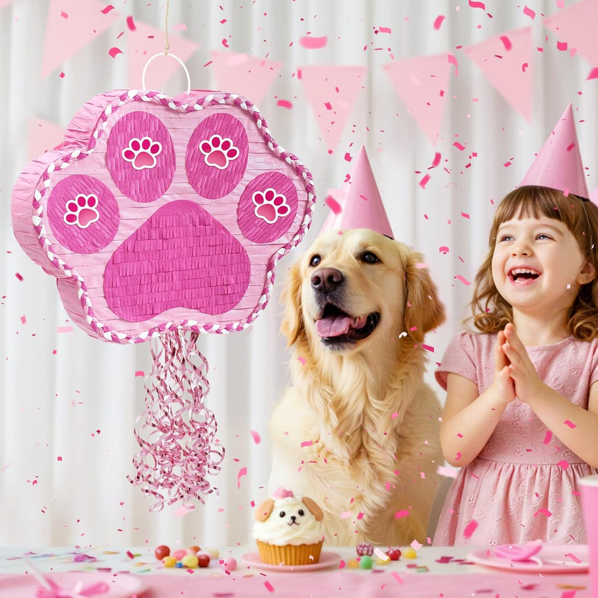 WERNNSAI Pink Dog Paw Pinata - Dog Pinata Pet Theme Party Games Pink Girl Style Puppy Paw Party