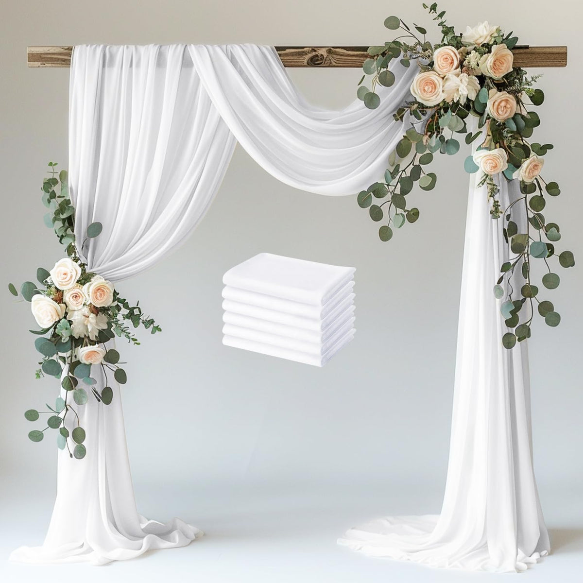 Wokceer Wedding Arch Draping Fabric 6 Panels 28.7" x 20FT White Sheer Fabric Backdrop Arch Draping
