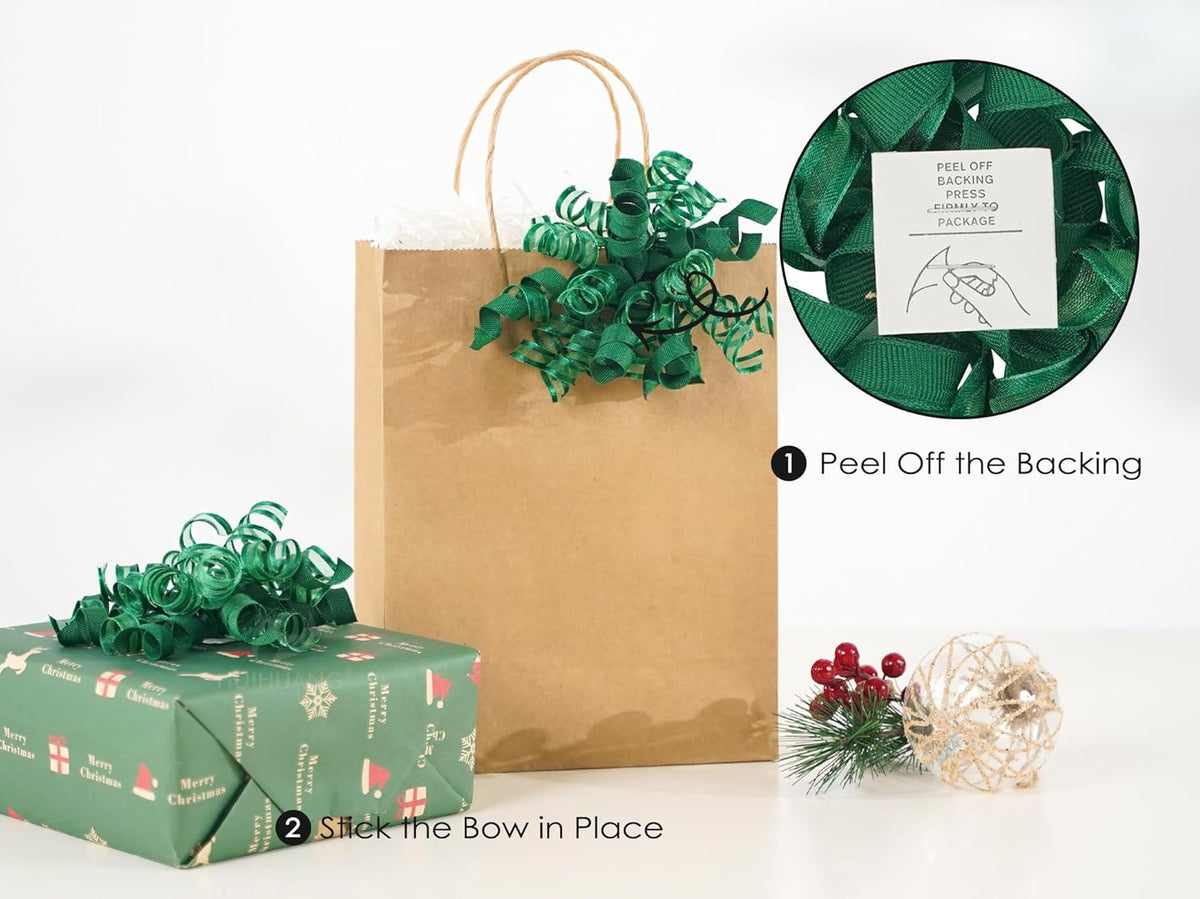 HUIHUANG Green Christmas Bows for Gift Wrapping Curly Gift Bow 5 inch x 8 Counts Forest Green