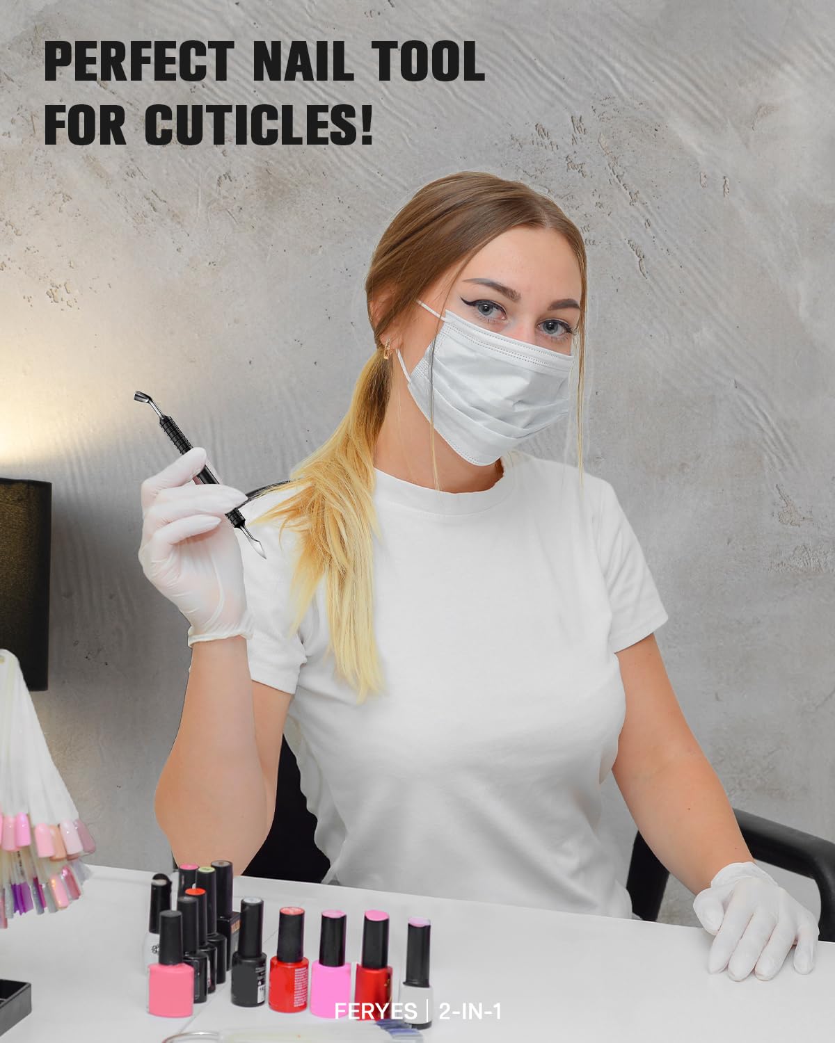 FERYES Upgraded Dual-Head Cuticle Pusher Tool - Horseshoe Shape & Chisel Edge Stainless Steel