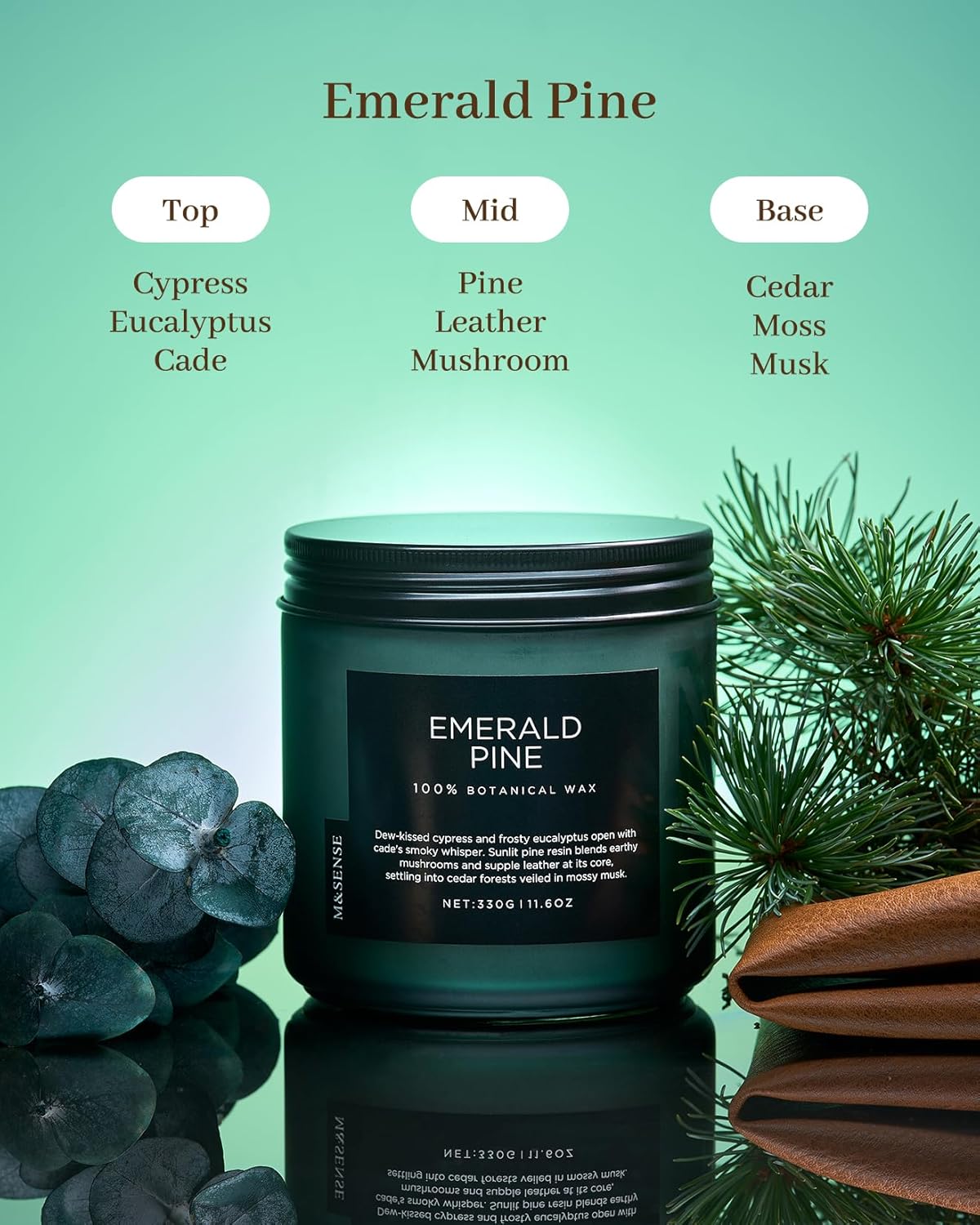 M&SENSE Pine Scented Candles Natural Soy Wax Clean Non Toxic 11.6oz 70 Hours Large Long Lasting