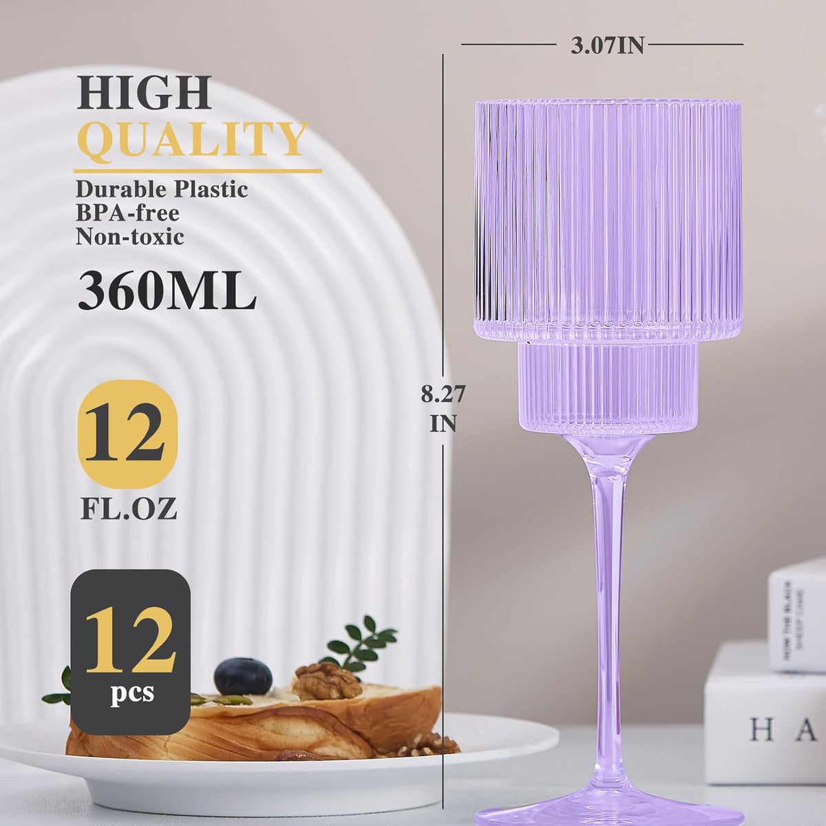 Plastic Goblets Wine Glasses - 12Oz Acrylic Wine Glasses Origami Unbreakable Clear Plastic Cocktail