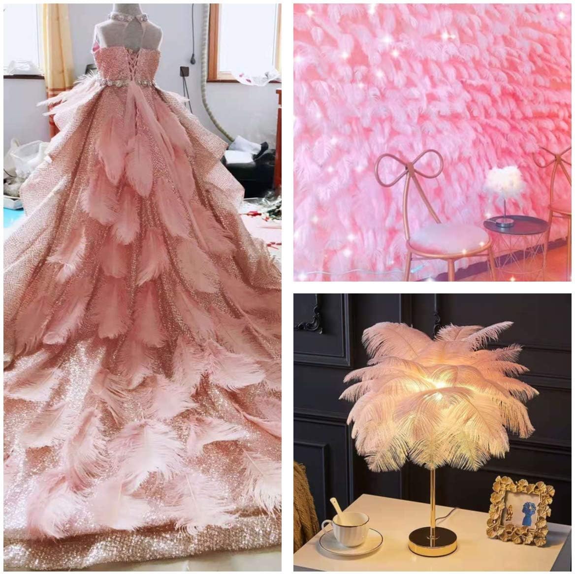 24pcs Natural Lotus Pink Ostrich Feathers 10-12inch (25-30cm) for Wedding Party Centerpieces，Flower
