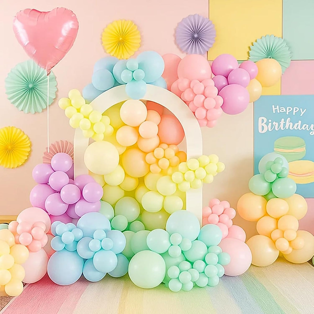 Patimate Pastel Balloons Set, 50 pcs 12 inch Rainbow Multicolor Pink Purple Green Yellow Blue