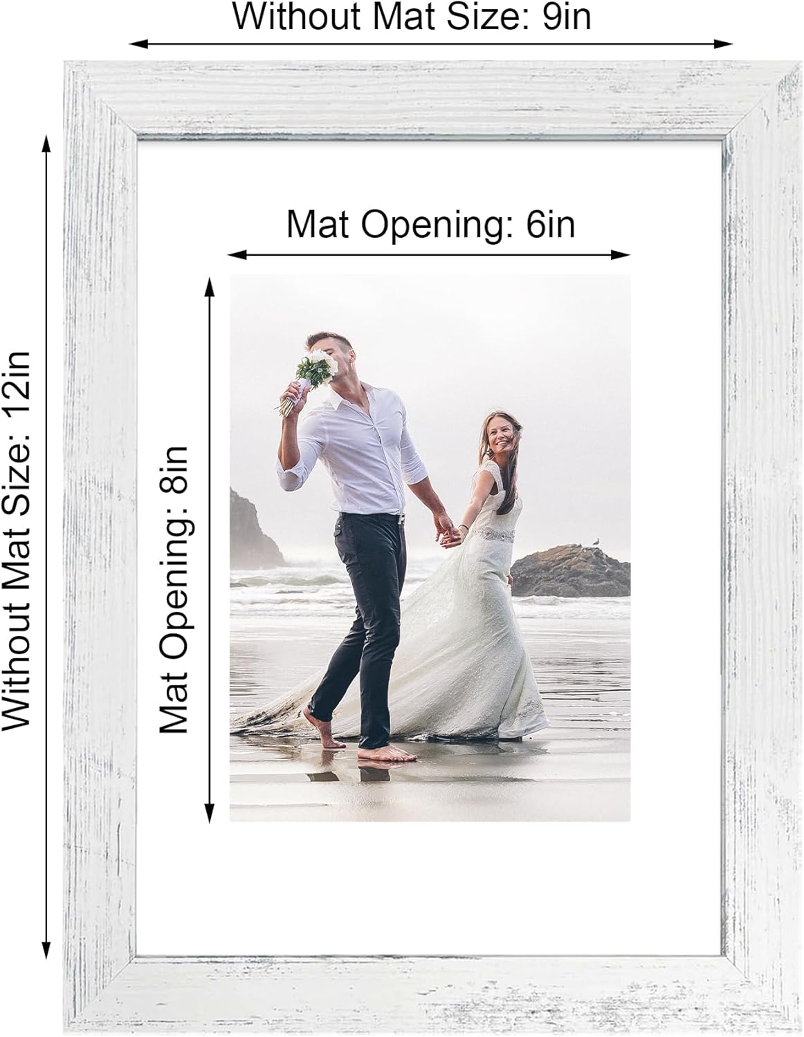 9x12 Picture Frame Set of 4 with Tempered Glass, Distressed White Frame Display 6x8 Picture with