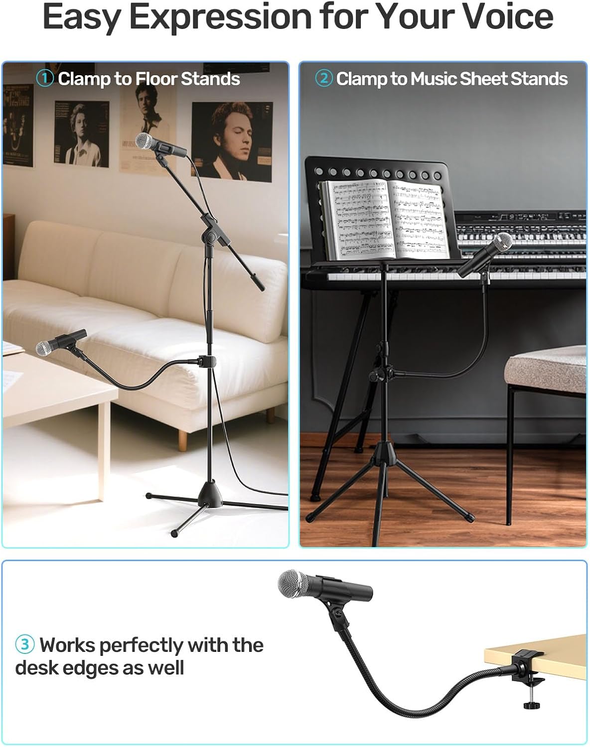 19-inch Gooseneck Microphone Holder Stand, Flexible Mic Arm with Super Crab Clamp for Mic
