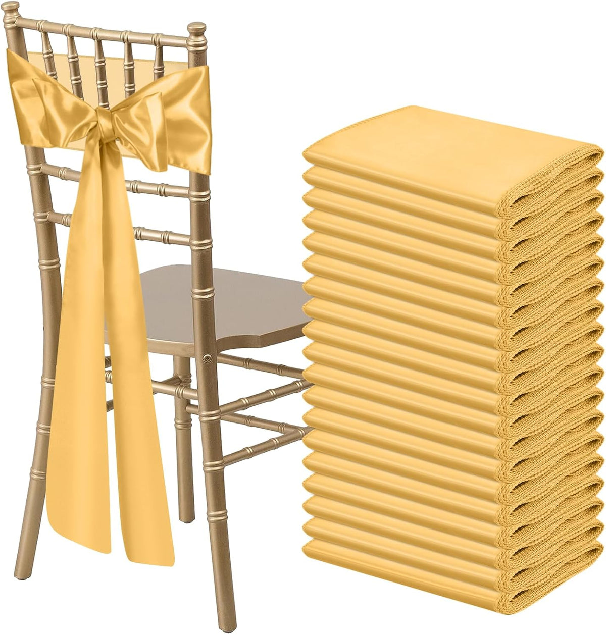 50 PCS Gold Satin Chair Sashes Bows Universal Chair Ribbon Ties Back Sash for Wedding Party