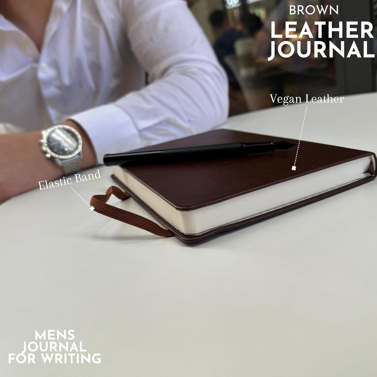 SETTINI Journal Notebook for Writing, Vegan Leather Hardcover Notebook - Pen loop, Back Pockets &