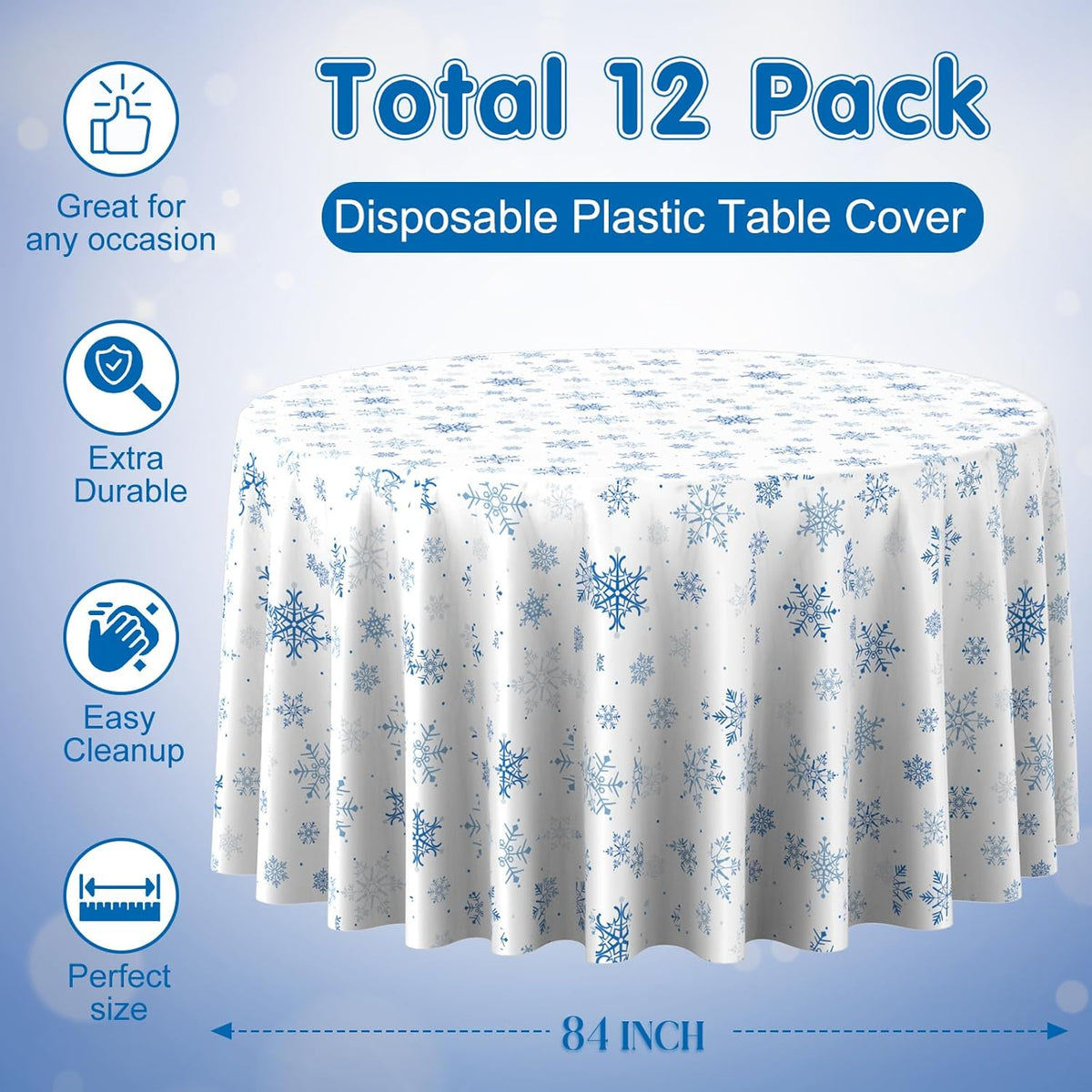12 Pieces Christmas Snowflake Plastic Party Tablecloth Decorations,Disposable Blue Snowflake White