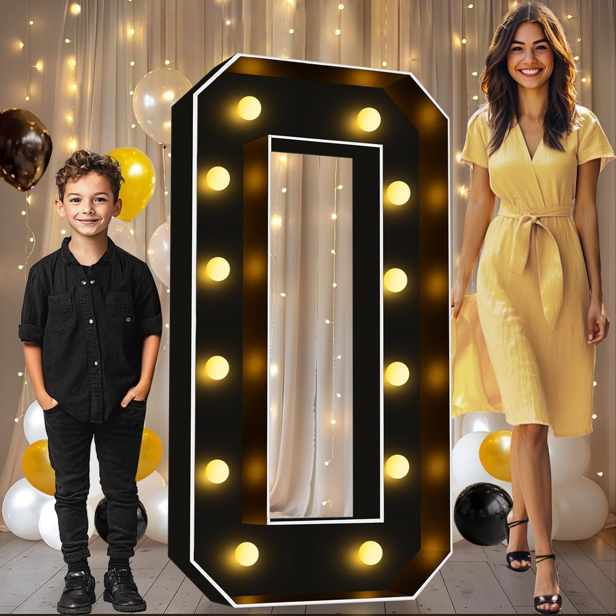 Pooqla 4 FT Marquee Light Up Letters, Black Marquee Letter Lights 4 Feet Tall for Birthday
