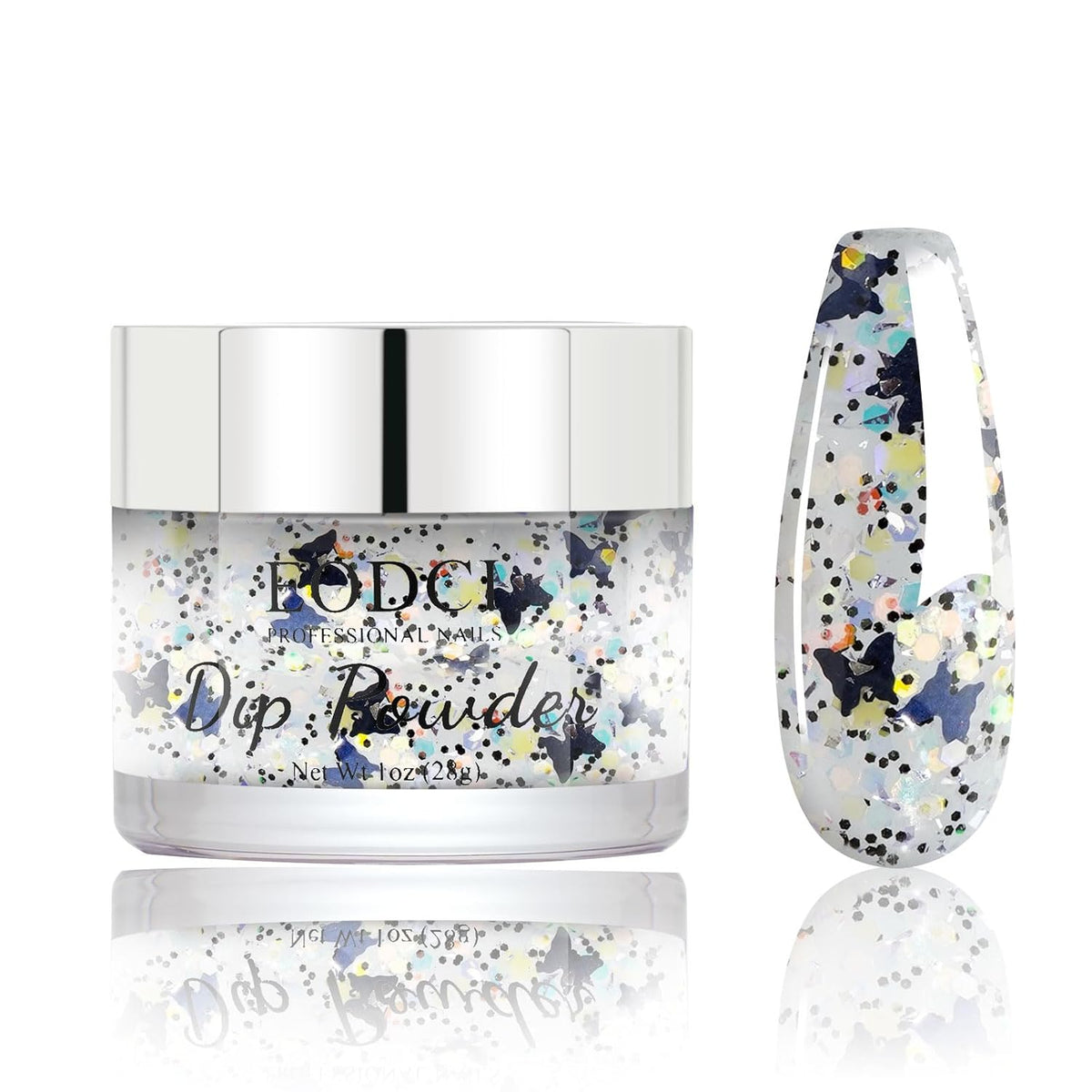 Nail Dip Powder Colors, Butterfly Glitter Silver - DIY Nail Art Starter Kit - No Lamp Needed - 1 oz
