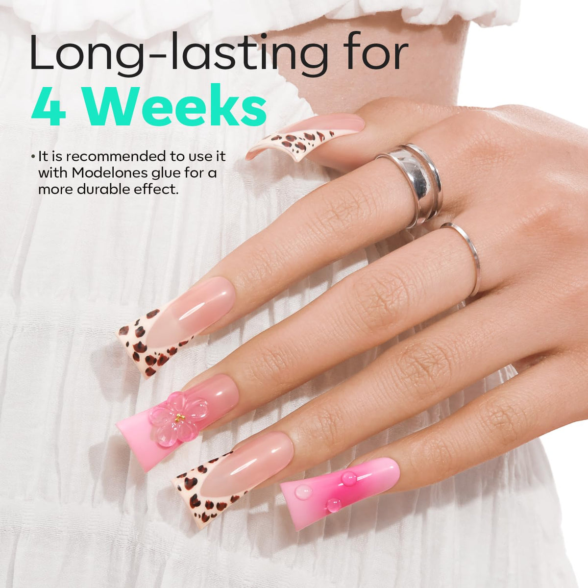 modelones Duck Nail Tips, Short Flare Pre-Shape Half Cover Soft Gel Tips Wide Style Acrylic Fake
