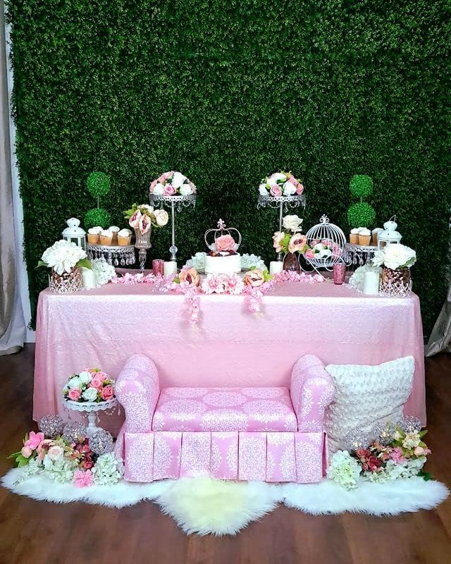 QueenDream Pink Tablecloth 90 x 132 Inch Sequin Tablecloth for Party Decorations Glitter Tablecloth