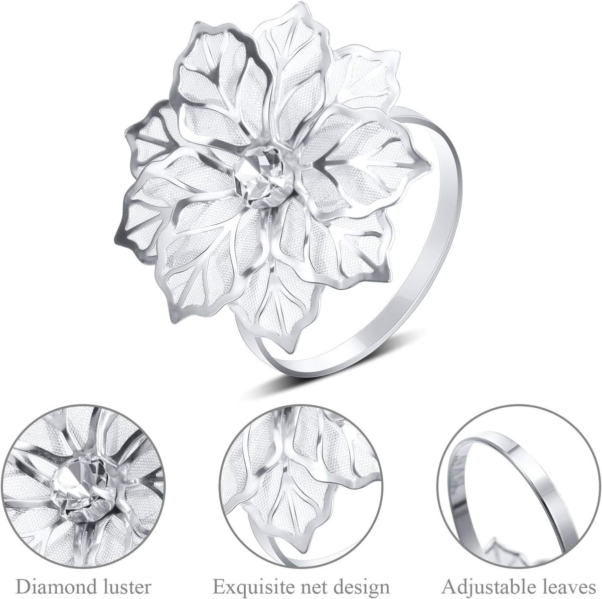 Hotop 12 Pcs Hollow Out Flower Napkin Rings Fall Napkin Ring Holder Metal Serviette Buckles Set for