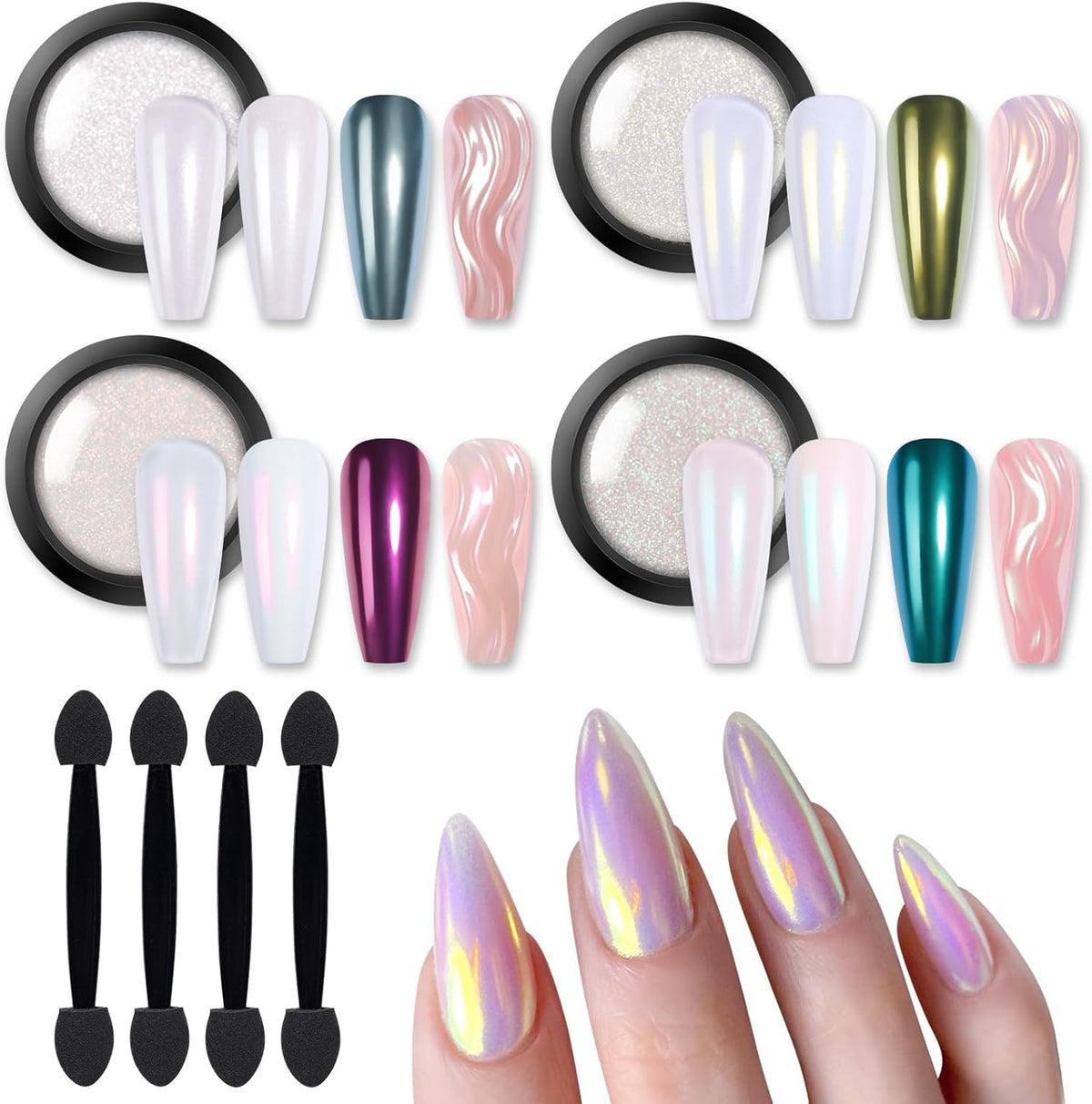 Born Pretty Chrome Nail Powder Metallic Mirror Effect Pigment Iridescent Mermaid Pearl Auroras Nail