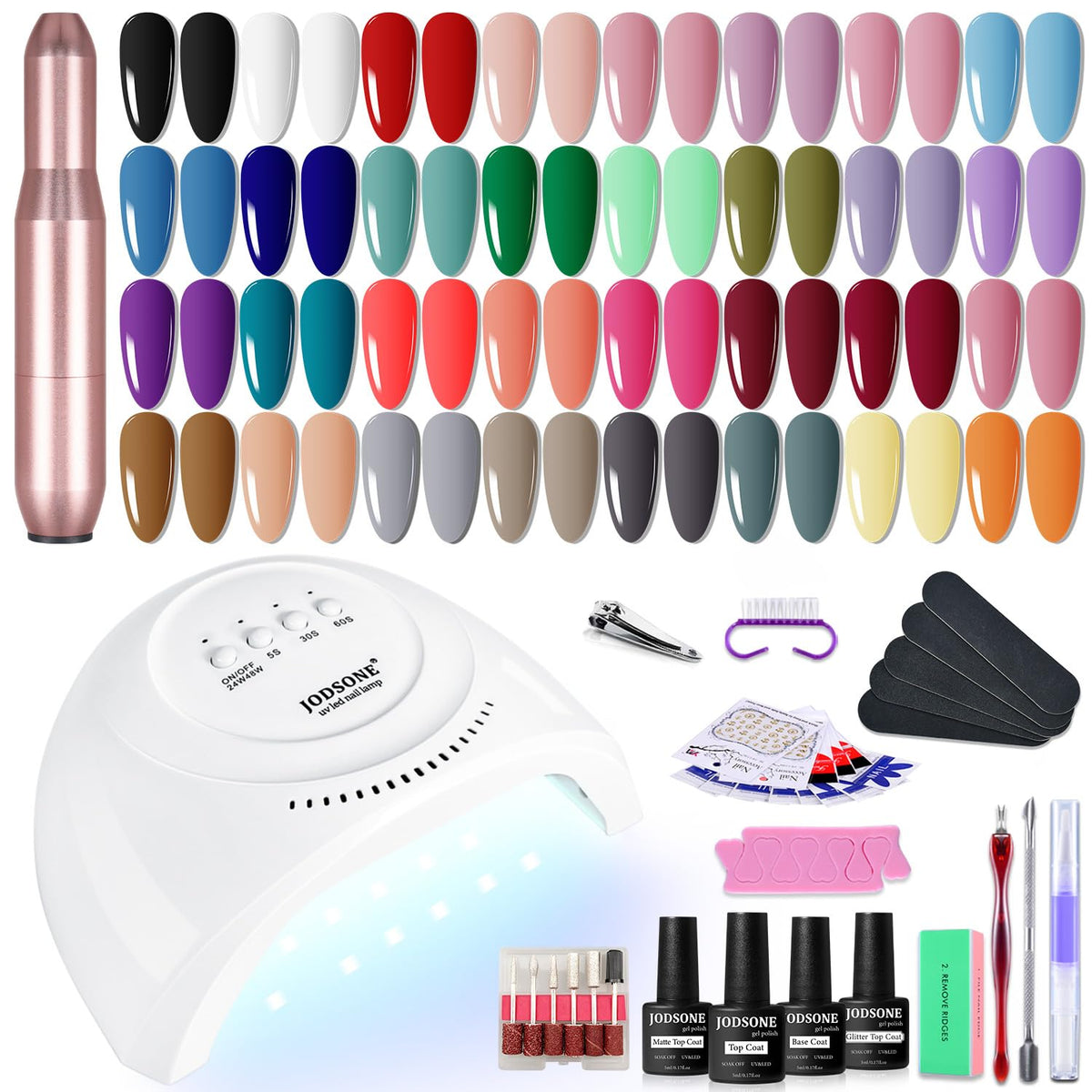 JODSONE 36 Pieces Gel Nail Polish Set U V Light Nail Drill Beginner Set Glossy Surface Easy To
