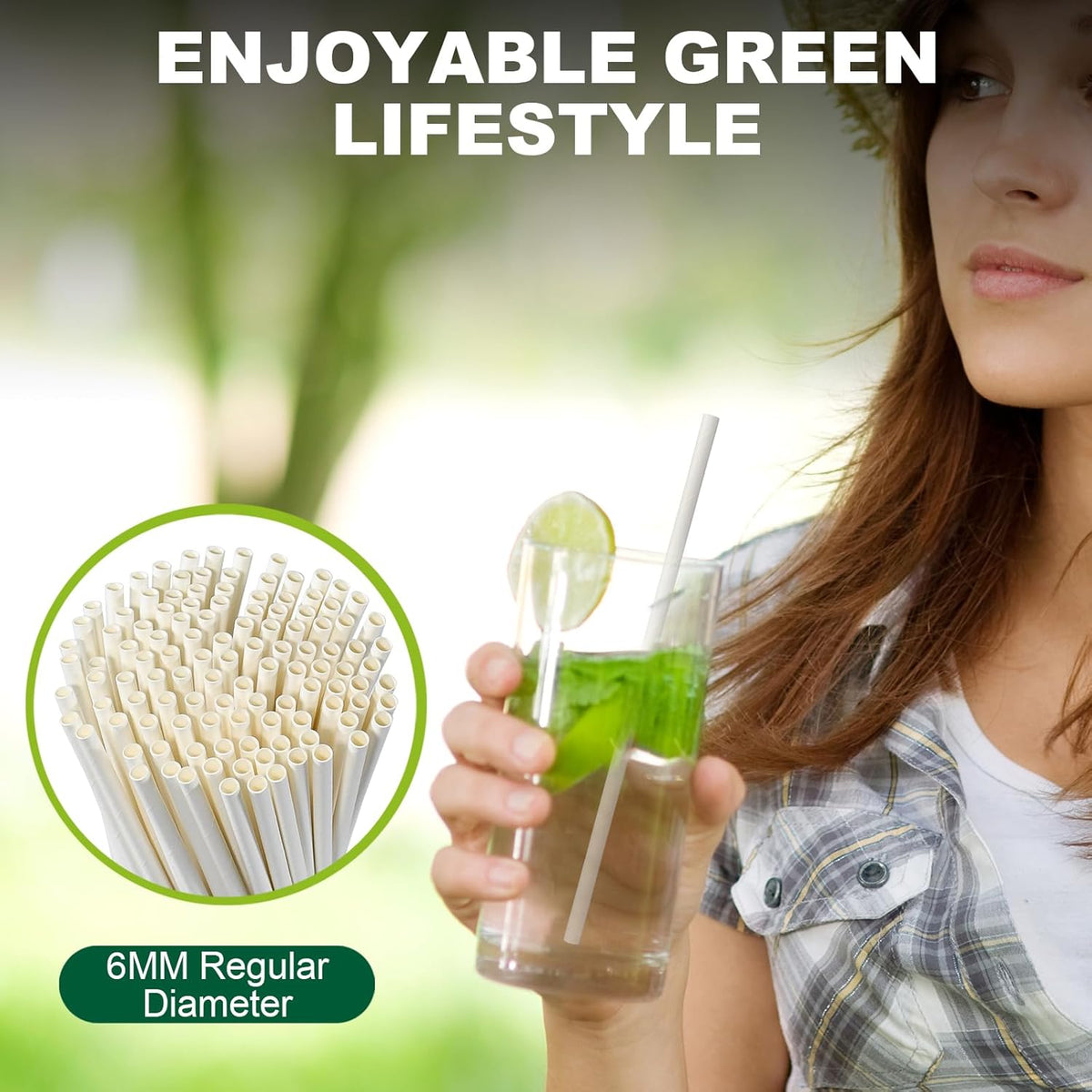 7.75 Inch Disposable Paper Drinking Straws Bulk Individually Wrapped, 0.24" Dia. (Plain White, 400