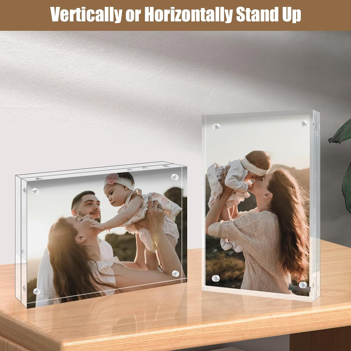 Egofine 6x8 Acrylic Frame 4 Pack, 20mm Thicker Frameless Clear Picture Frame, Double Sided Magnetic
