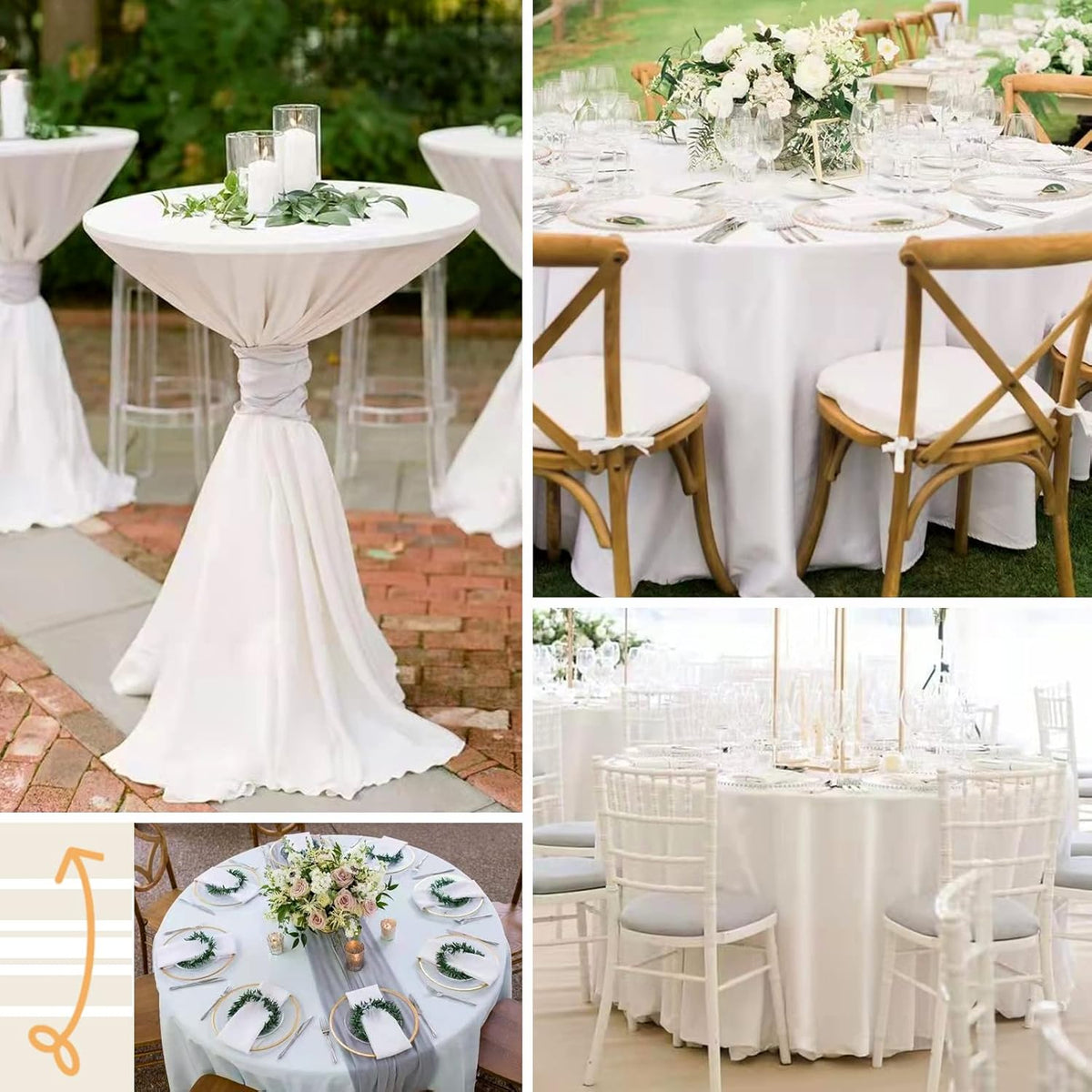 6 Pack 120 Inch White Round Tablecloth - Premium Silky Satin Tablecloth Overlay Smooth Fabric Table