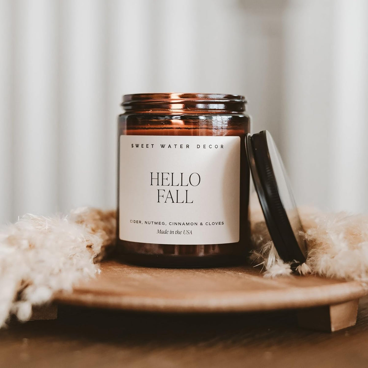 Sweet Water Decor Hello Fall Soy Candles - Fall Candle with Hot Cider, Cinnamon, Cloves, and Nutmeg